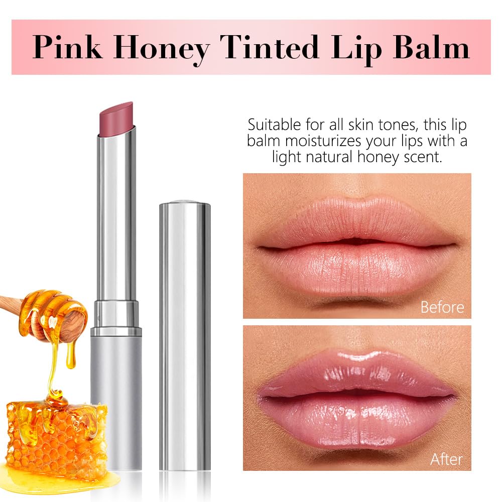 IATMOMOD Pink Cherry Nude Tinted Lip Balm, Sheer Hydrating Glossy Lipstick for All Skin Types - Natural Moisturizing Lip Tint, Long Lasting Waterproof