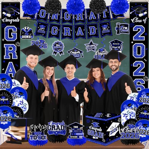 All-in-One Blue Graduation Decorations for Class of 2026 Party