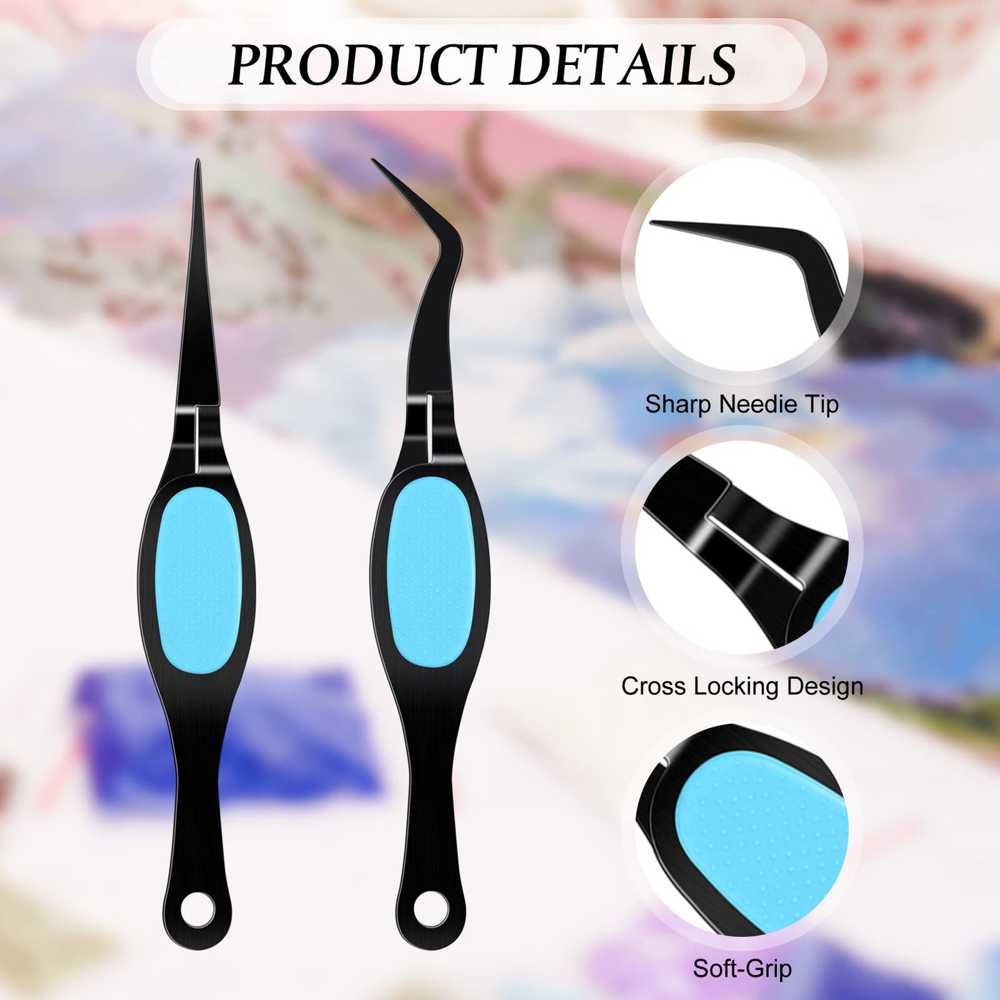 Chumia Reverse Tweezers Crossing Lock Craft Tweezer Stainless Soft Grip Tool Precision Curved Bent Straight Fine Tip Tool for Craft Jewelry Scrapbooking Beading Electronic Laboratory(Black and Blue)