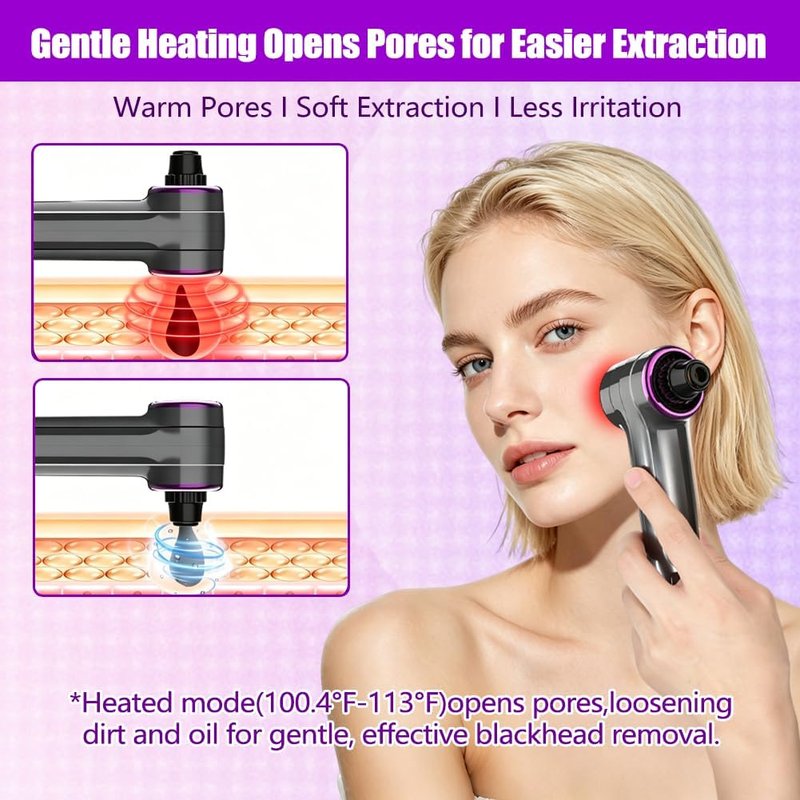 Blackhead Remover Vacuum - Pore Extractor with 3 Suction Levels & 5 Heads | Deep Cleansing Tool for Nose & T-Zone