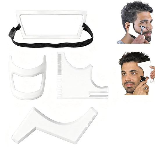 OFFAXE Styling Tools, 4 Styles of Beard Trimming, Reusable Hairline Shaping Tool, Color Spray Edge Line Up Tool, Portable Template Set for Hair and Beard, Clean Hairline Maker for Barbers (White)