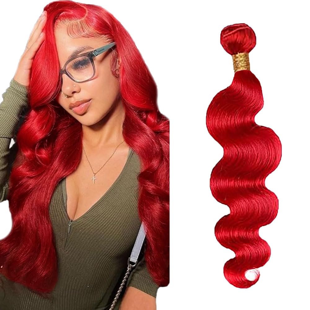 Red Bundles Red Human Hair Bundle 24 Inch Unprocessed Virgin Double Weft Burgundy Bundle Hair Extensions