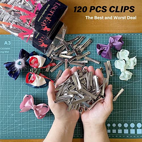 TSEROFAY 120Pcs 4.5cm Metal Plain Small Alligator Clips for Bows Crafts Silver
