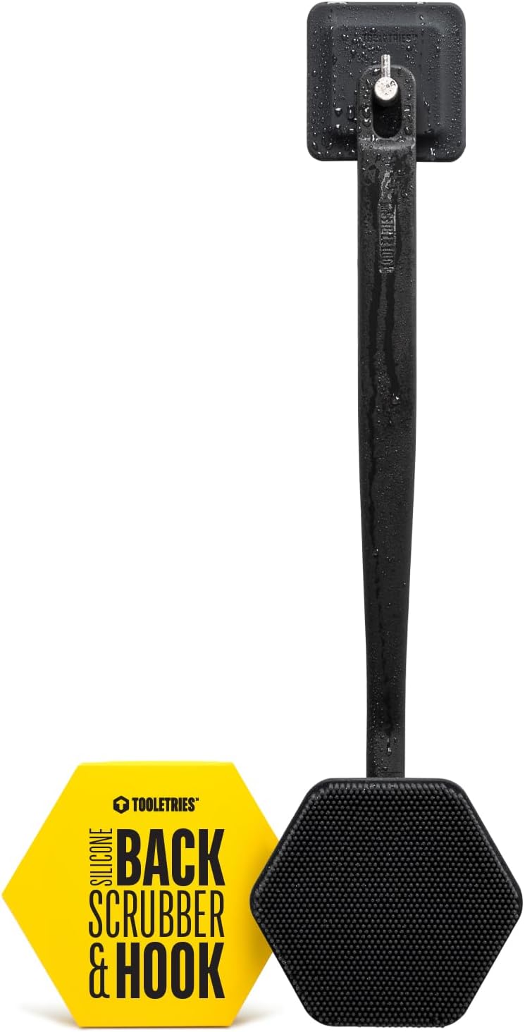 Silicone Back Scrubber - Exfoliating Bath Brush with Long Ergonomic Handle & Non-Slip Grip | Charcoal