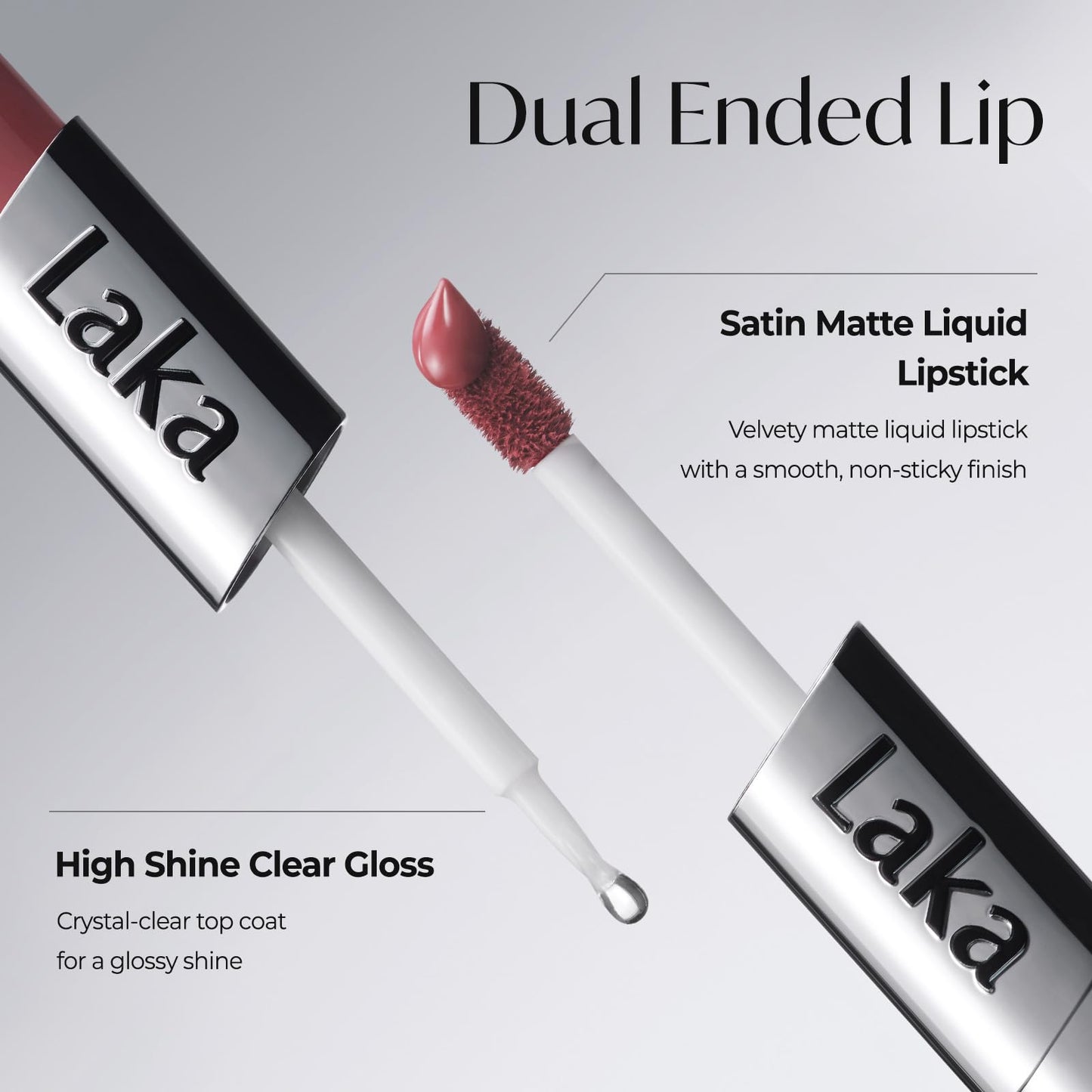 Laka Perfect Twin Lip - Dual-Ended Matte Liquid Lipstick & Clear Gloss | Long Lasting 12 Hour Color, Transfer Proof | High Pigmented Lightweight Non-Sticky | Korean Makeup | #905 Rosy High, 0.31oz