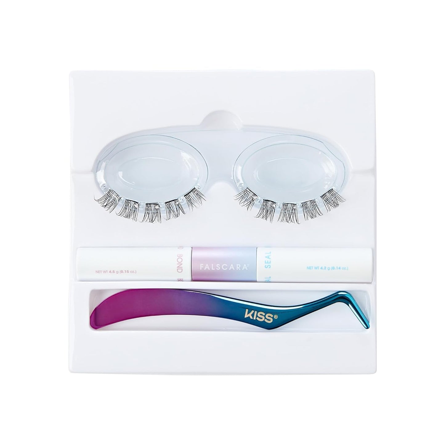 KISS Falscara Eyelash Extension Starter Kit - 10 Reusable Featherlight Wisps with Applicator, Bond & Seal
