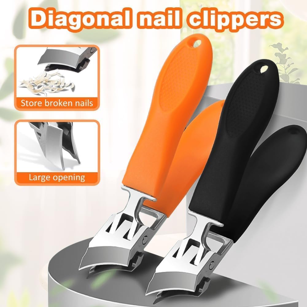 Anti-Splash Slanted Nail Clipper - Wide Jaw Opening for Thick & Ingrown Nails | Household Use (Orange)