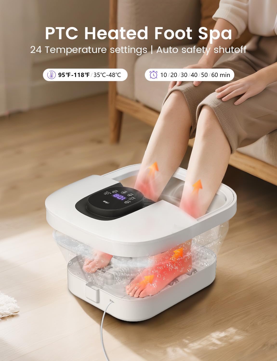 Collapsible Foot Spa - Fast Heating & Massage - 14 Temp Control, Smart Touch Screen | Space-Saving Design, Perfect Gift for Dad