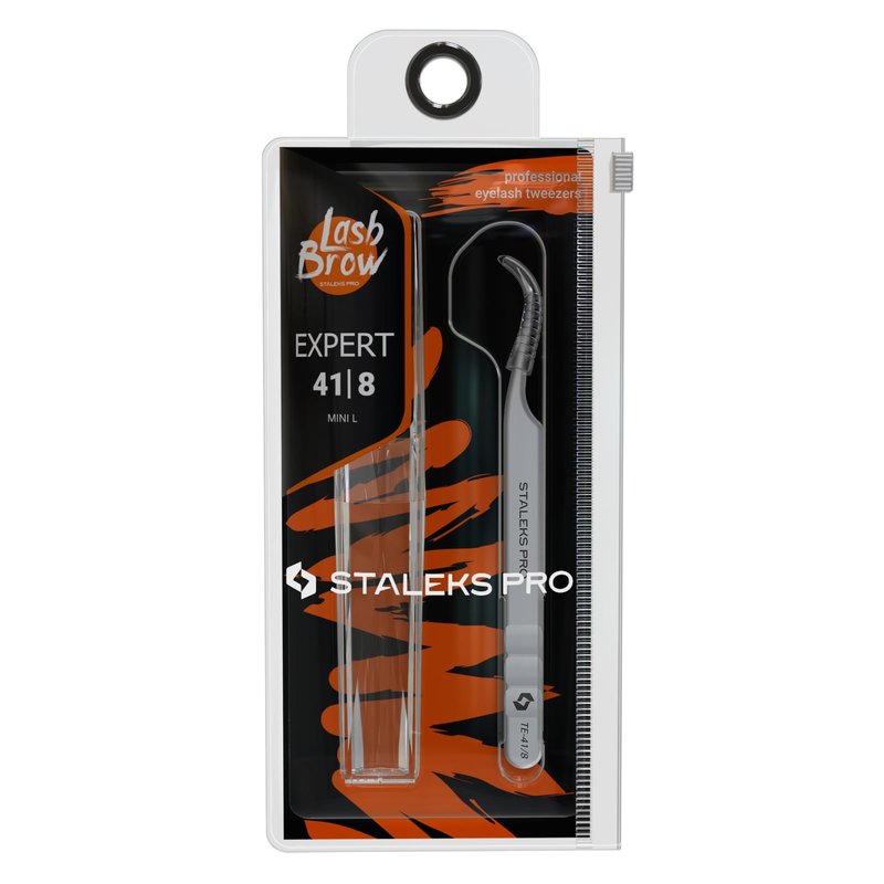 STALEKS PRO Expert 41 Type 8 Professional Eyelash Tweezers (Mini L-Shaped) – Stainless Steel for Classic & 2D-4D Volume Lash Extensions & Beginners