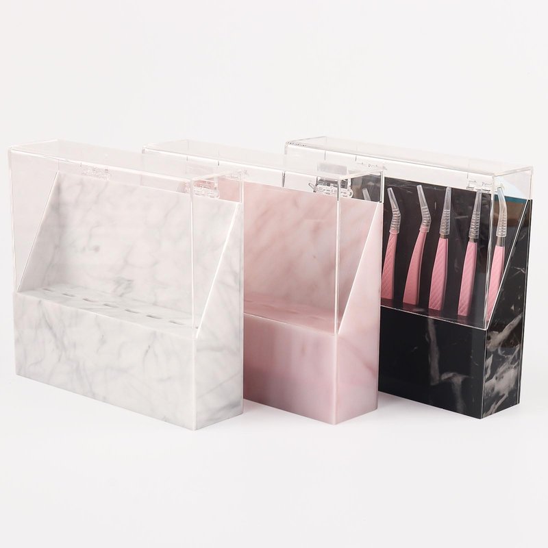 Mekupeu 8 Holes Dust proof Tweezer Storage Rack,Acrylic Tweezer Display Stand Holder Eyelash Extension Supplies Lash Accessories Tools (Marble Pink)