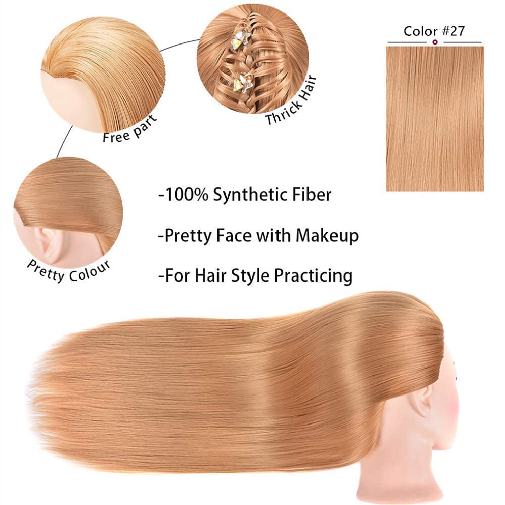 Headdoll 26"-28" Hair Styling Mannequin Head - Cosmetology Training Doll with Long Fiber Hair | Free Table Stand Included