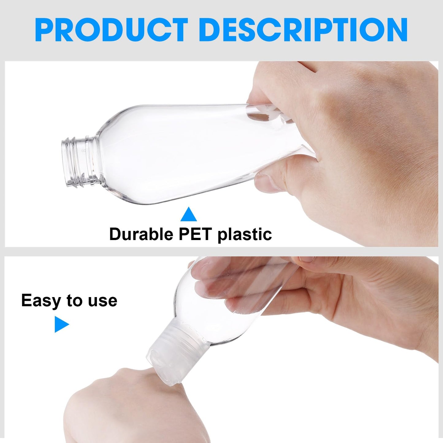 Eccliy 48 Pack 8oz Empty Plastic Squeeze Bottles with Disc Caps Travel Containers Refillable Plastic Empty Bottles with Caps for Shampoo, Lotions, Liquid Body Soap, Creams (Clear)
