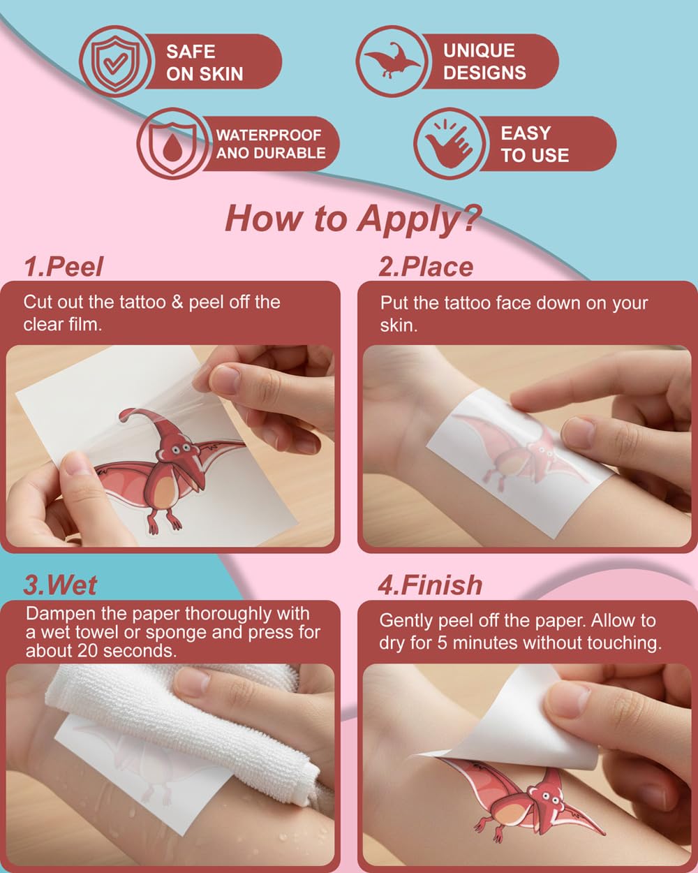 Dinosaur Temporary Tattoos for Kids - 60PCS Fun Party Favors | Perfect for Birthday Decorations & Goodie Bags