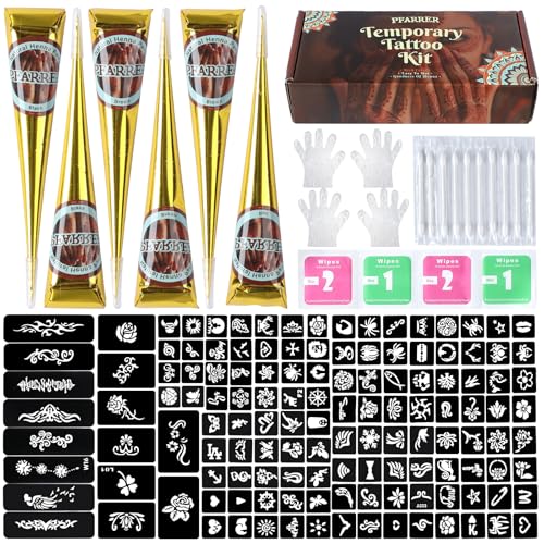 Temporary Tattoo Stencils Kit - 6 Pcs Ink & Gloves for DIY Art