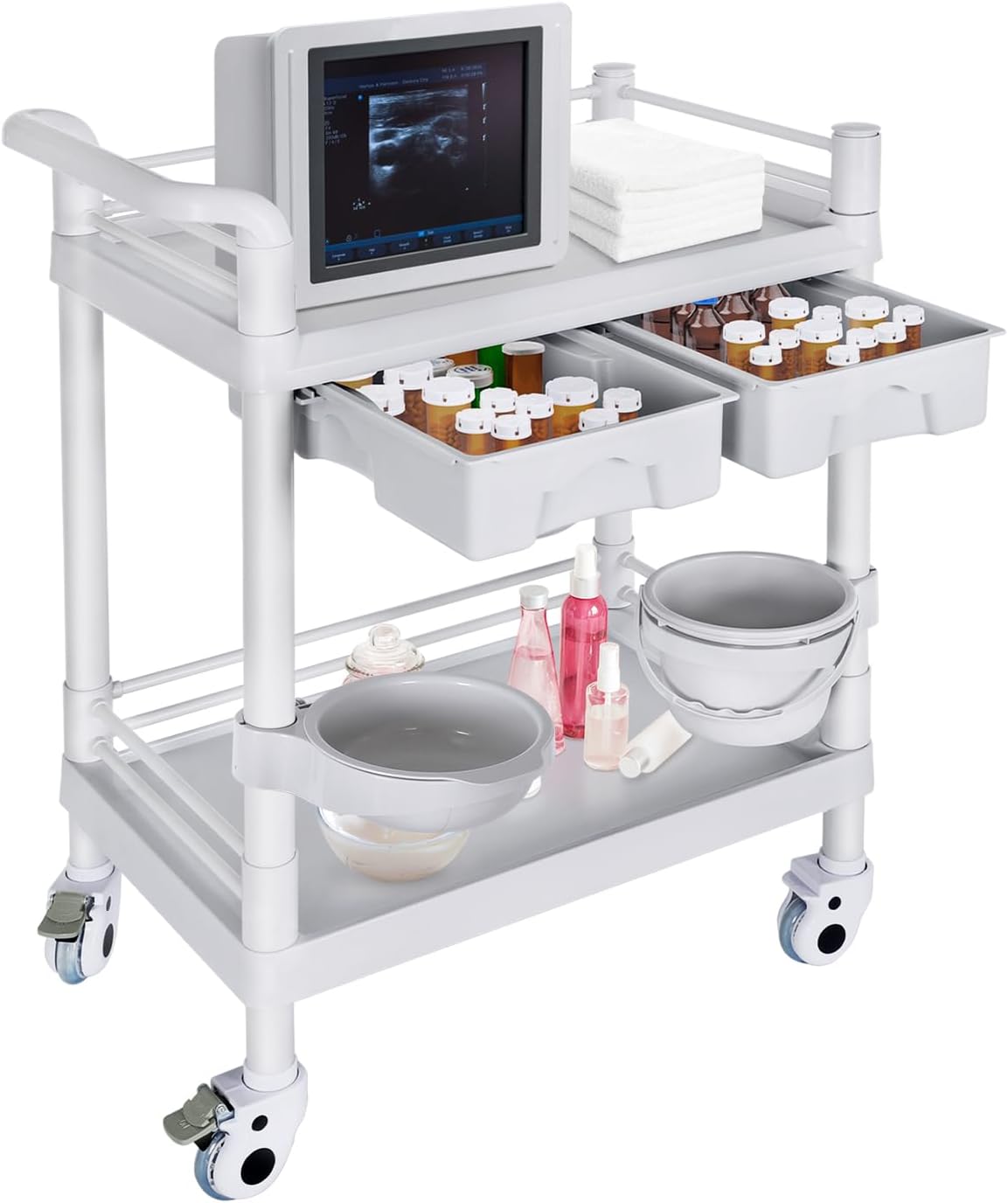 Medical Mobile Trolley Cart - Heavy Duty 2-Shelf Utility Cart | 220 LBS Max Load, Rolling Design for Beauty & Healthcare
