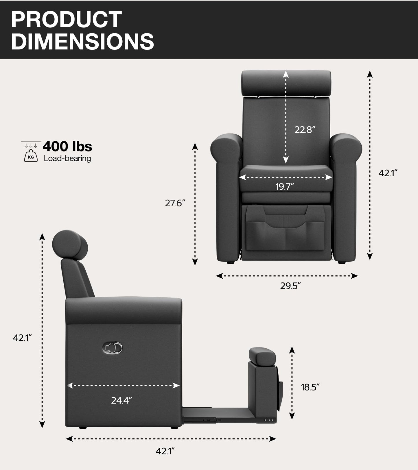 VARONXE Pedicure Chair No Plumbing, Professional Reclining Pedicure Station for Nail Tech, Foot Spa Unit w/Adjustable Footrest & Headrest, Pull-Out Base for Small Space, Black