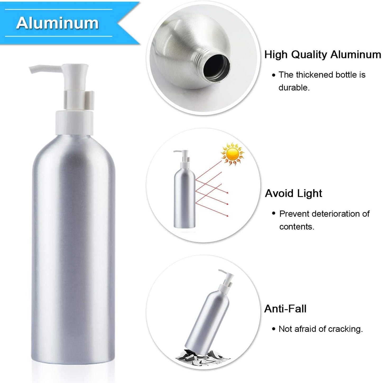 Aluminum Pump Bottles - 500ml Refillable Lotion Dispenser | Metal Soap & Shampoo Bottle Set (2 Pack)