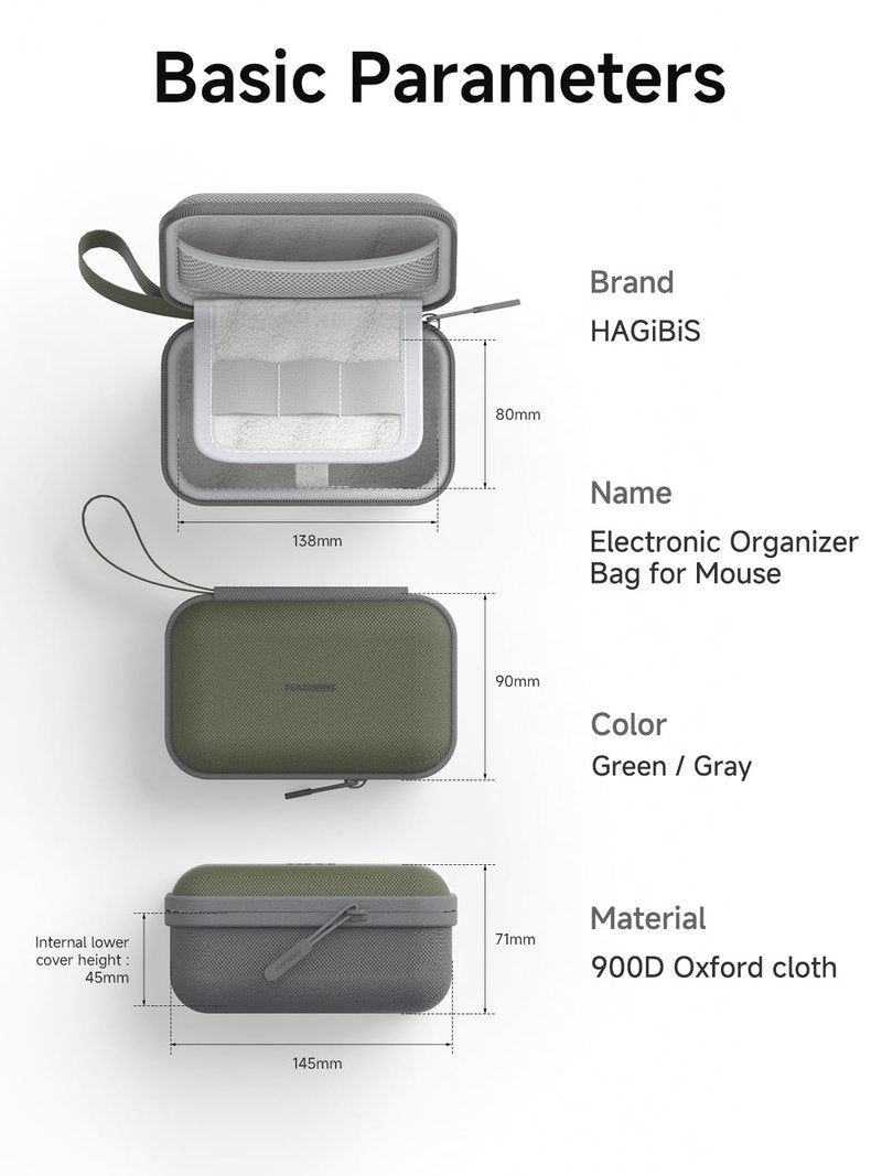 Hagibis Mouse Storage Case, Electronic Organizer Travel Bag, Portable Carry Case for Wireless Mouse Cable Charger Power Bank Hardshell (Green)