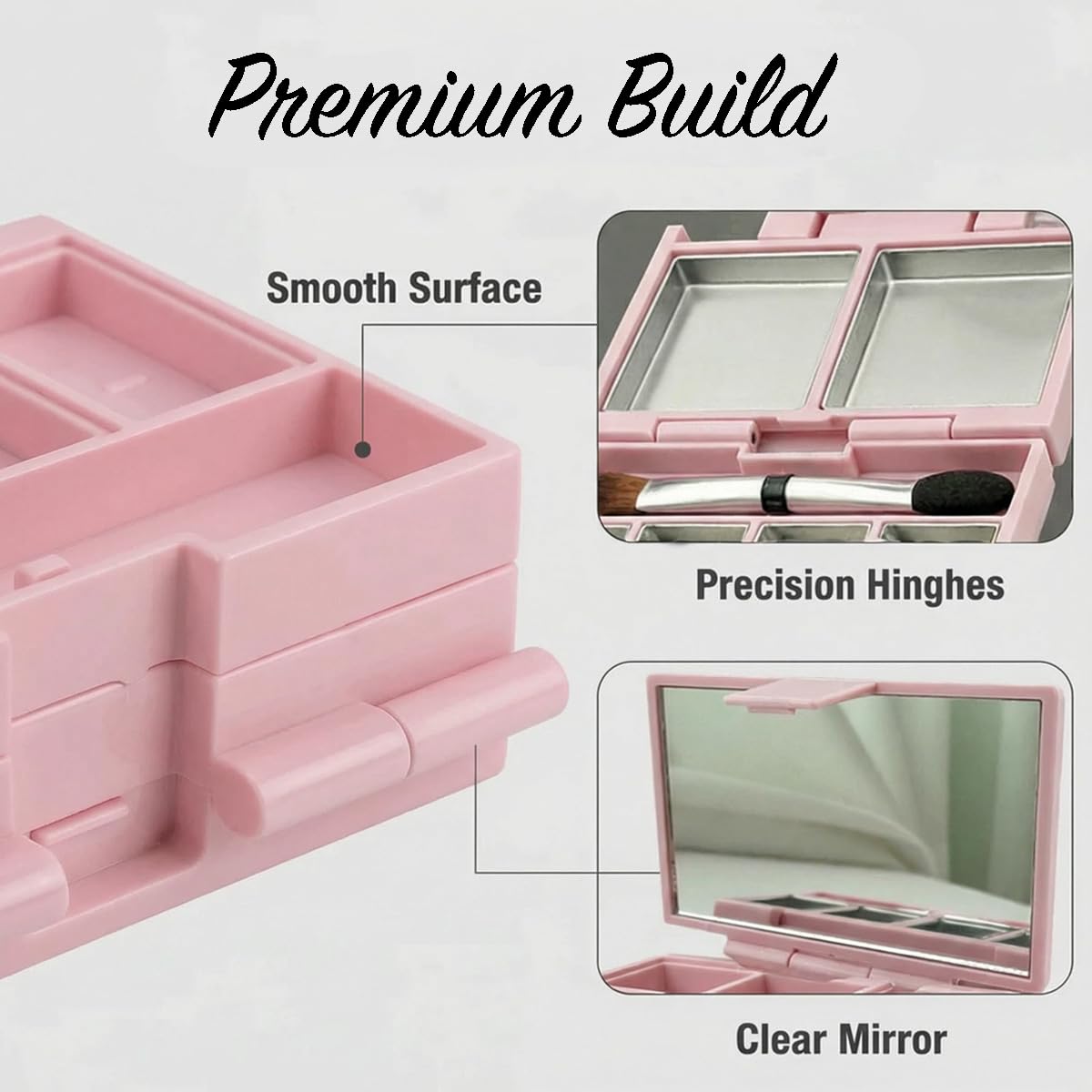 Foldable Magnetic Empty Makeup Palette with Mirror - 3-Layer DIY Travel Makeup Palette, Compact Magnetic Palette for Eyeshadow Blush, Mini Portable Cosmetic Kit with 10 Pans Brushes&Tools, Pink,1 Pack
