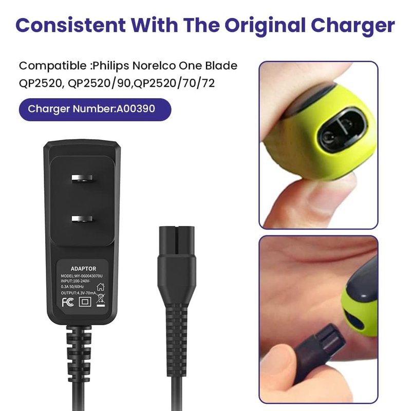 Xxszhy 4.3V Charger Fit for Philips Norelco One Blade Old Model A00390 QP2520 QP2521 QP2522 QP2515 MG5700 MG3740 MG3720 QG3330 Electric Shaver for Phillips OneBlade Replacement Adapter Power Cord