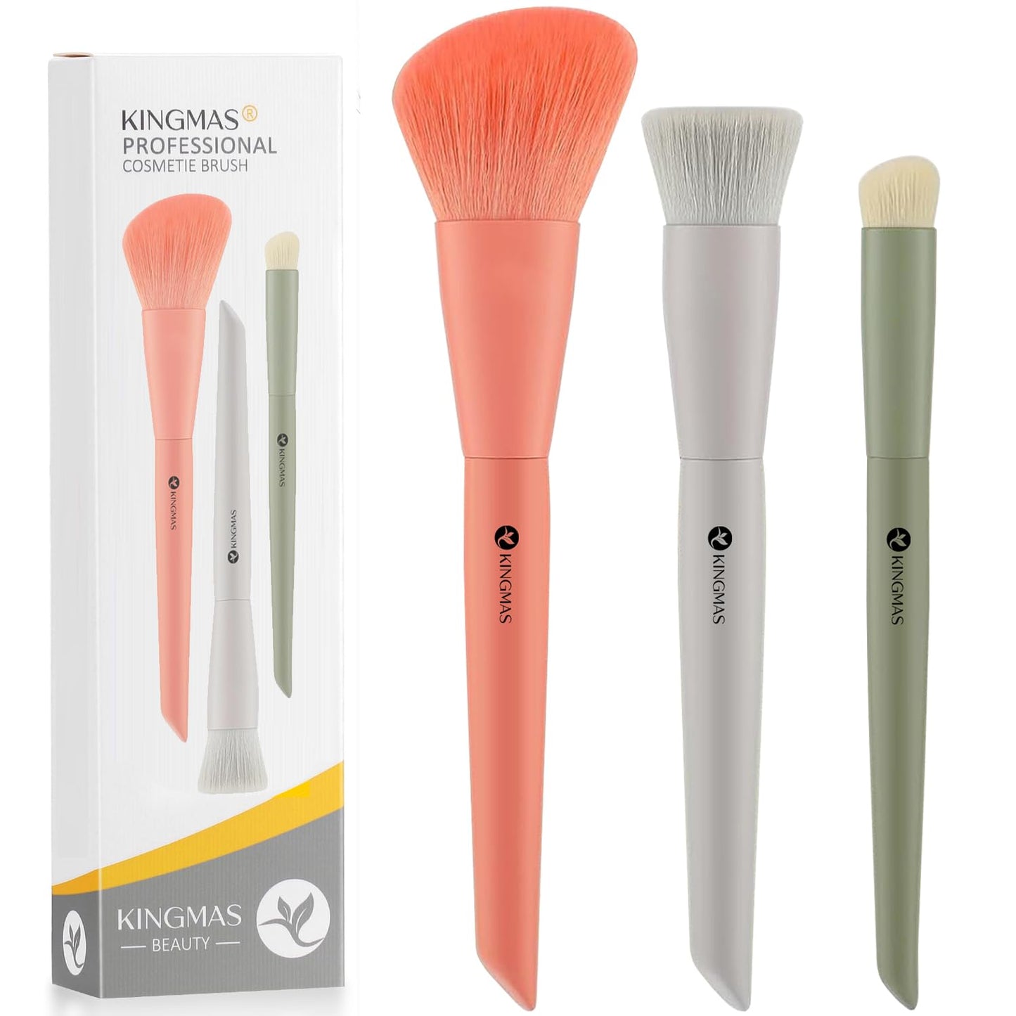 Foundation Brush Set - 3Pcs Kabuki Makeup Brushes for Contouring, Concealer & Blush | Under Eye Applicator