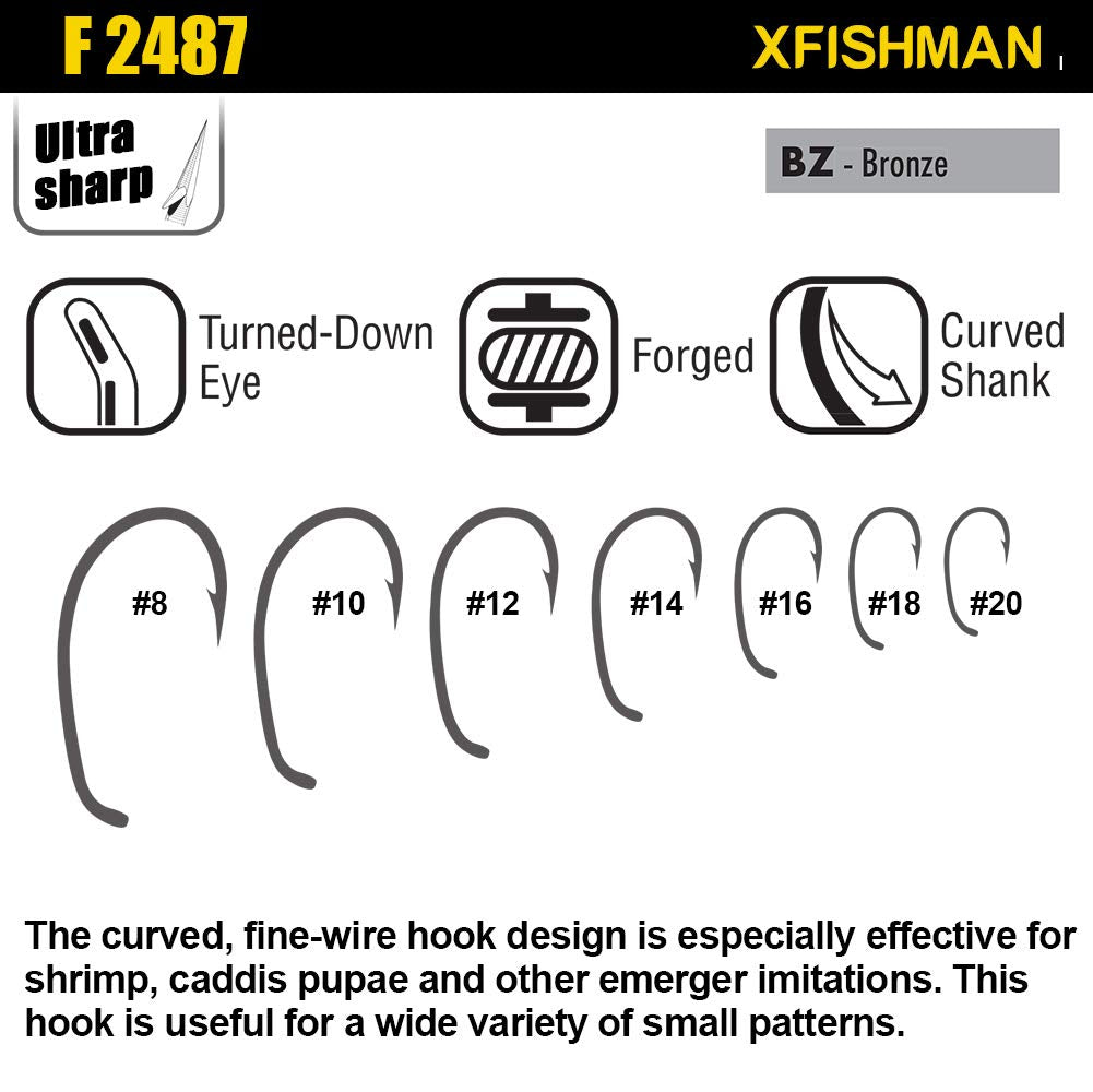 XFISHMAN Fly Hooks for Fly Tying Dry Wet Nymph Flies Curved Fishing Hooks 10# ~16# Assortment Pack of 240 Hooks with Box…
