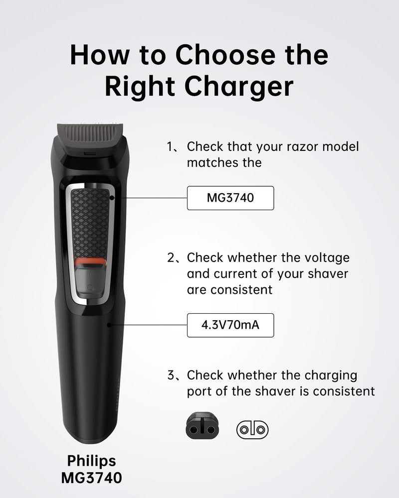 VHBW Charger Cord for Philips Norelco MG3740 & QP2520 Only, 4.3V 70mA Power Adapter, 6FT Replacement Charging Cable