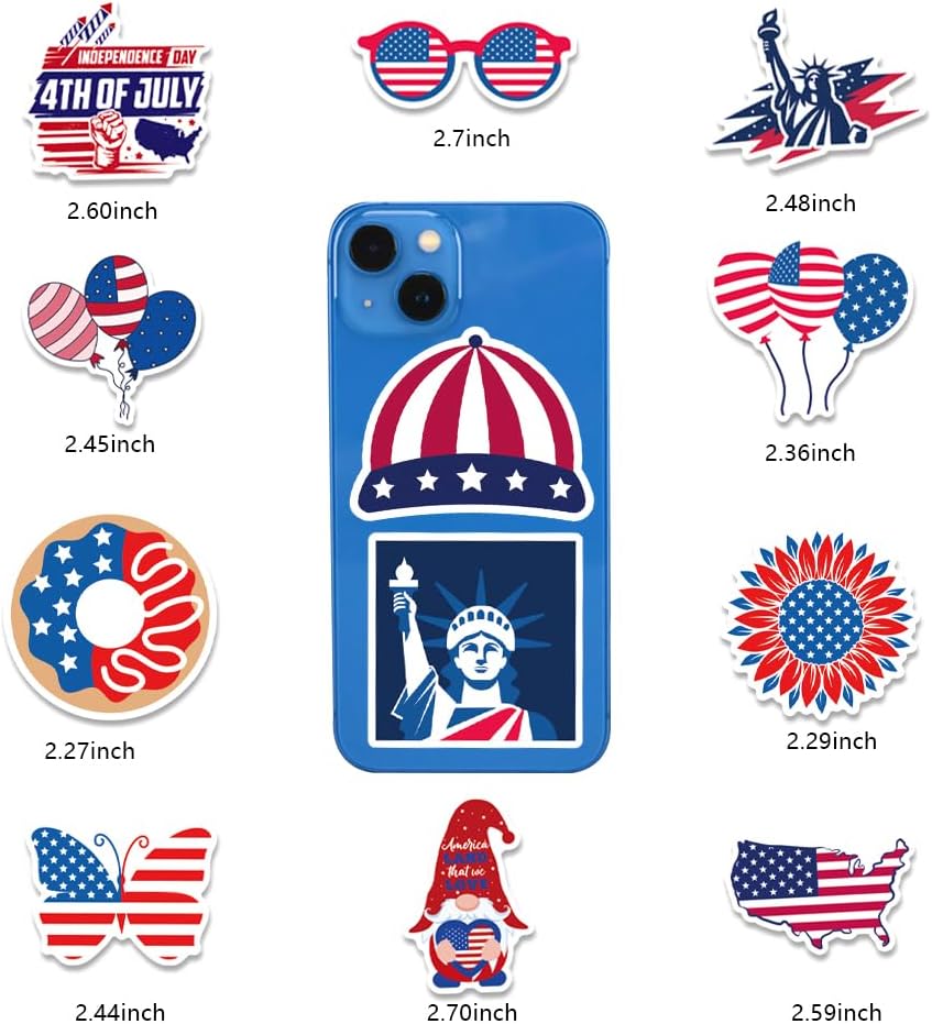Patriotic 4th of July Vinyl Stickers - 100 Waterproof Stickers for Laptop, Water Bottle & Skateboard Decor