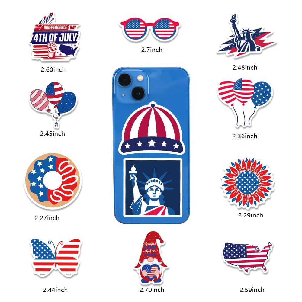 100pcs 4th of July Theme Waterproof Vinyl Stickers - Patriotic Independence Day & Party Favors Decorations for Laptop, Water Bottle, Skateboard