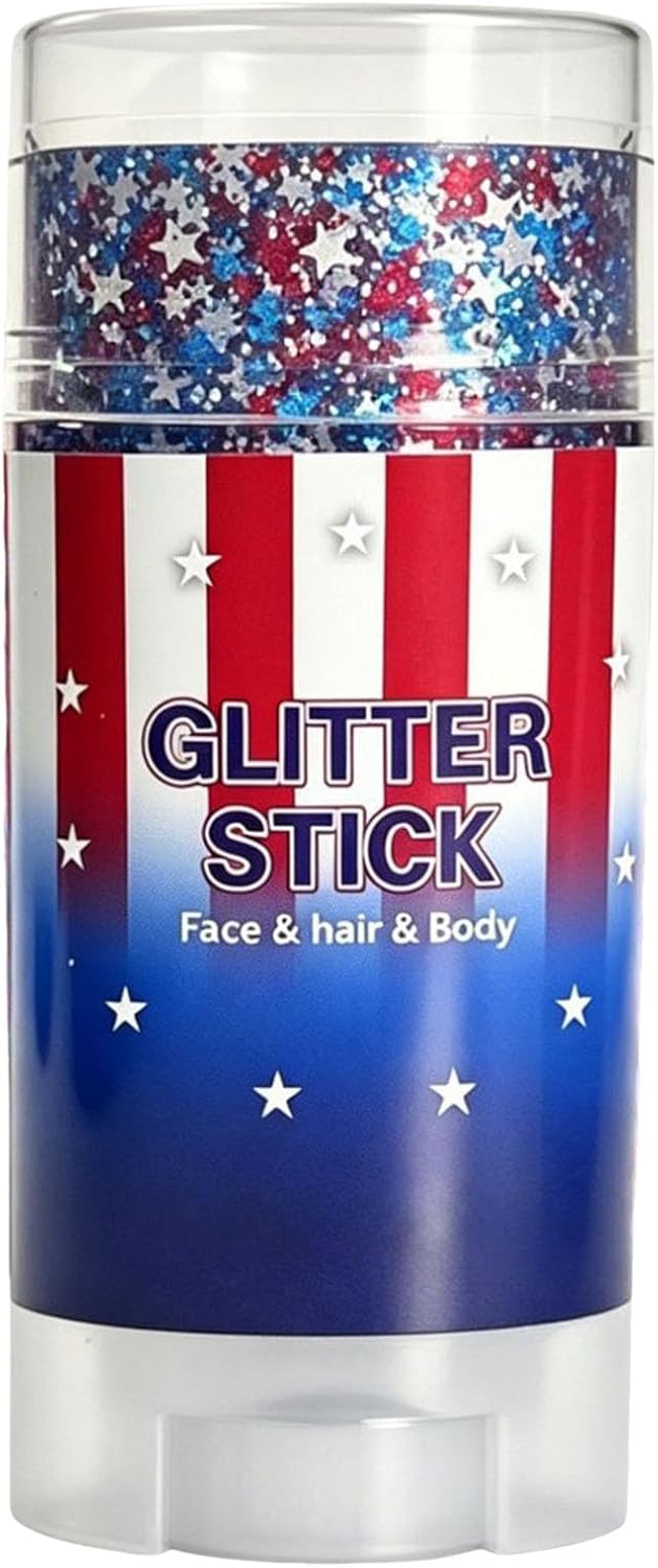 Red White Blue Hair Glitter Stick | Face & Body Paint for Fourth of July Makeup & Decorations
