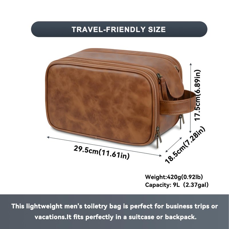 Travel Toiletry Bag for Men, Shaving Dopp Kit Water-resistant Bathroom Small Toiletries Organizer PU Leather Cosmetic Bags,Men's Shaving Grooming Kit,Gifts for Father, Dad, Boyfriend, Grandpa
