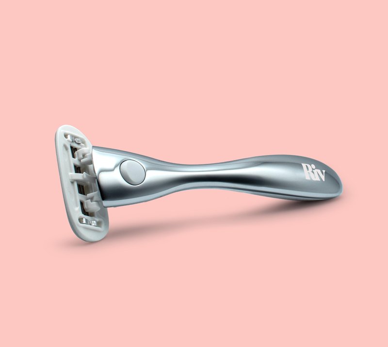 Riv Women's Luxury Razor Starter Kit — Weighted Handle, 5-Blade Cartridge System for Sensitive Skin, No Nicks, Moisturizing Strip — 2 Refills Included
