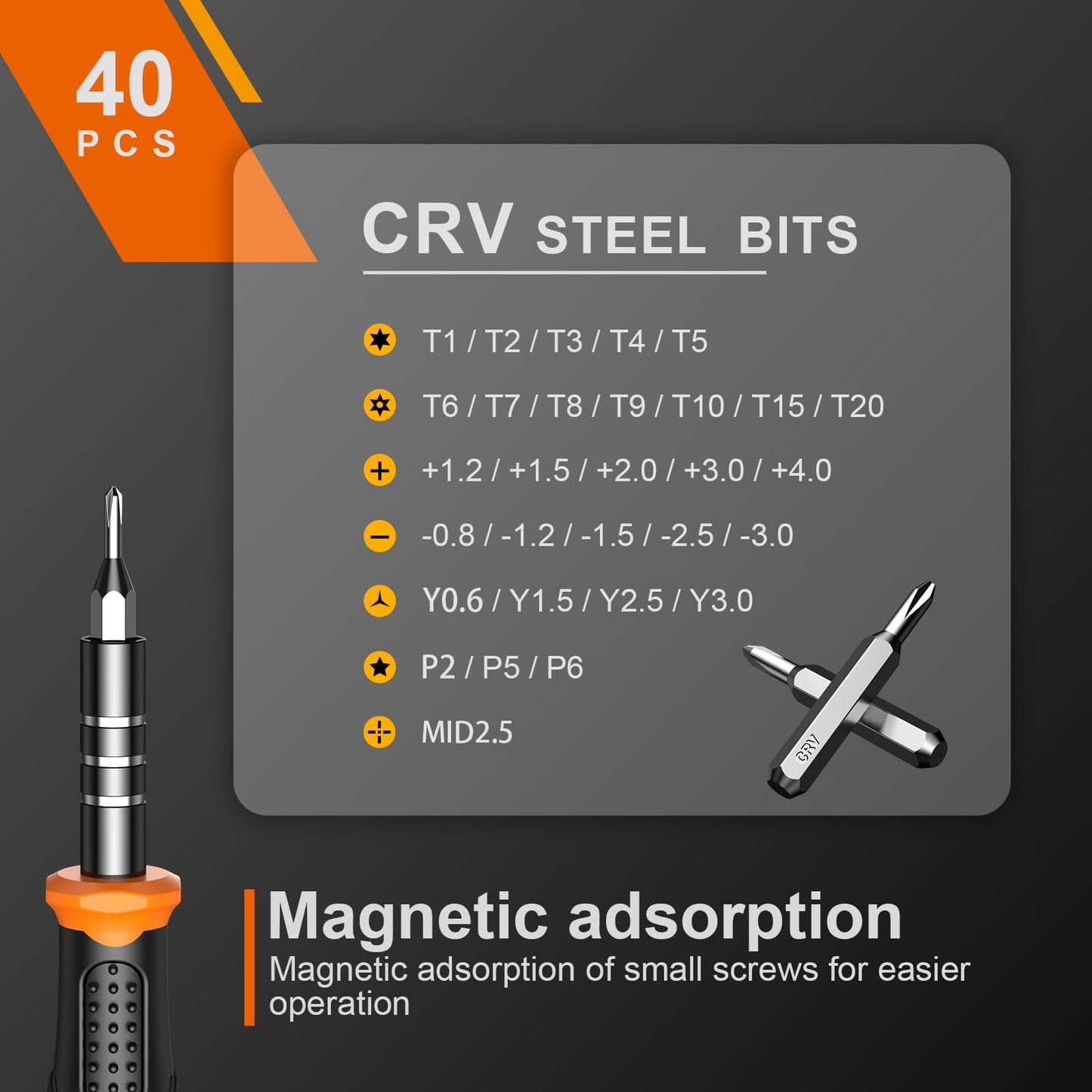 JOREST 40Pcs Small Precision Screwdriver Set with Torx Triwing Phillips, Mini Repair Tool Kit for Macbook, Computer, Laptop, PC, iPhone, PS5, Xbox, Switch, Glasses, Watch, Ring Doorbell, Electronics