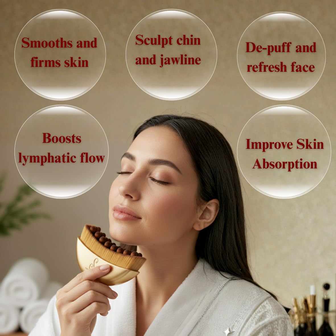 Lymphatic Contour Face Brush - Anti-Puffiness & Detox Tool for Facial Sculpting | Gua Sha Massage Tool for Neck & Chin