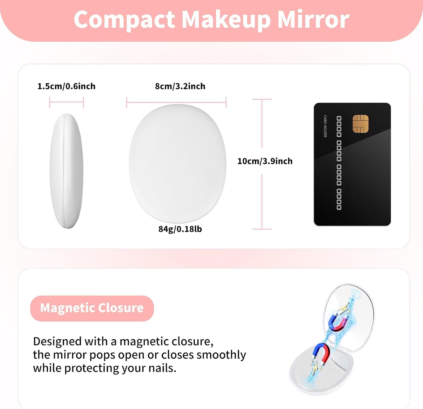 Portable Makeup Mirror - 1X/5X LED Lighted Magnifying Mirror | Compact USB Rechargeable Travel Size in White