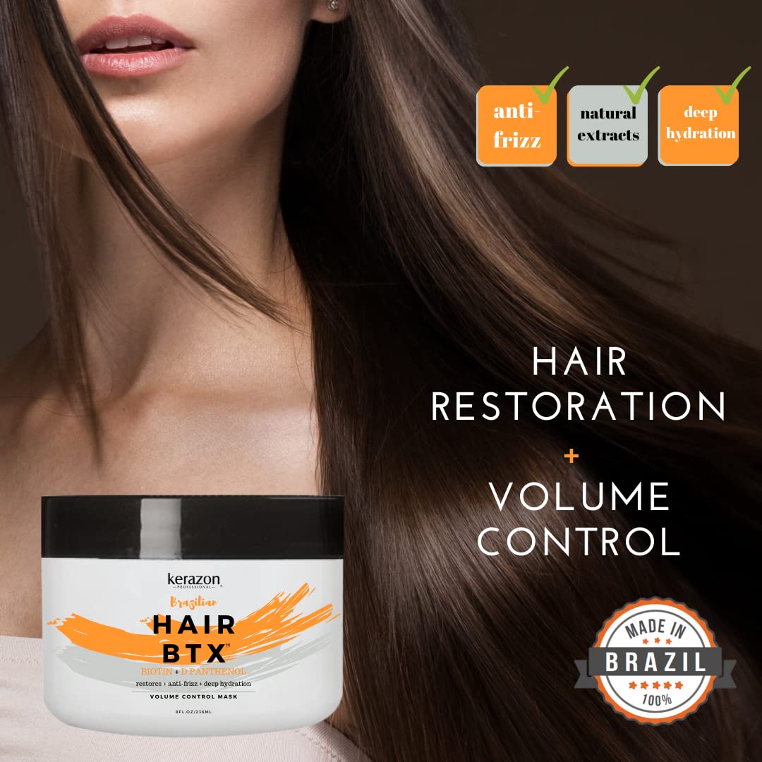 KERAZON Brazilian Hair BTX Treatment Mask - Deep Conditioning & Hydration | 8oz (236ml) for Damaged Hair