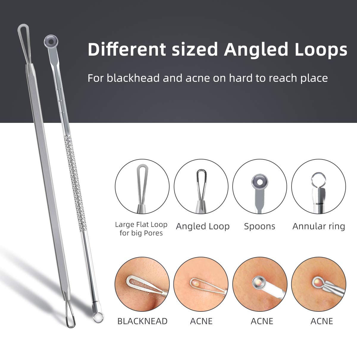 Blackhead Remover Tool Kit - 9 Piece Professional Stainless Steel Comedone Extractor Set