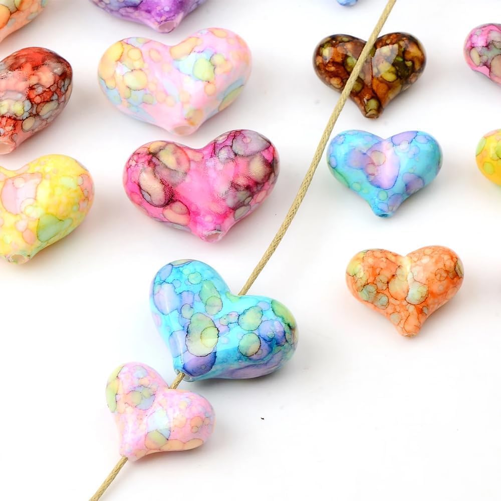 Acrylic Heart Shape Beads - 10 Pcs with 2 Holes for DIY Jewelry, Bracelets & Necklaces | Crafting Essentials