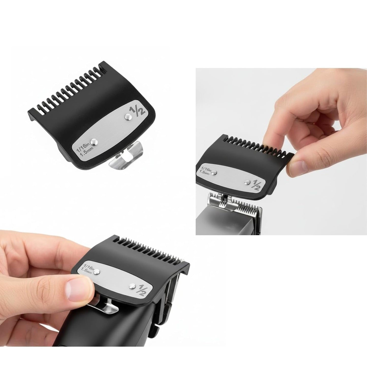 Clipper Guards Set - Compatible with Wahl Clipper | 1.5mm Metal Guide Comb Attachment, 1/16" for Professionals, Black