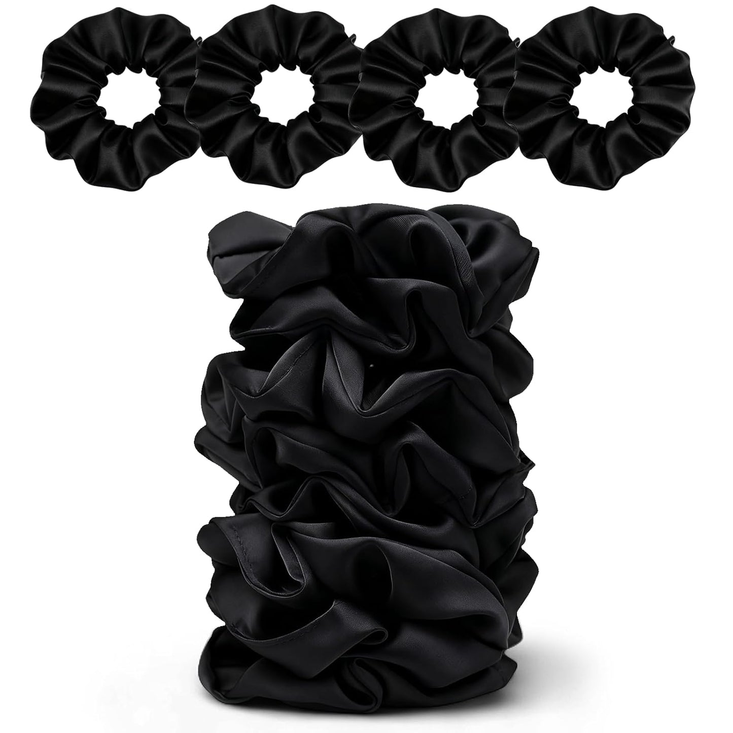 Satin Scrunchies for Women - 8PCS Black Silk Hair Ties | No-Crease, Frizz-Free Gentle Elastic Bands for All Hair Types