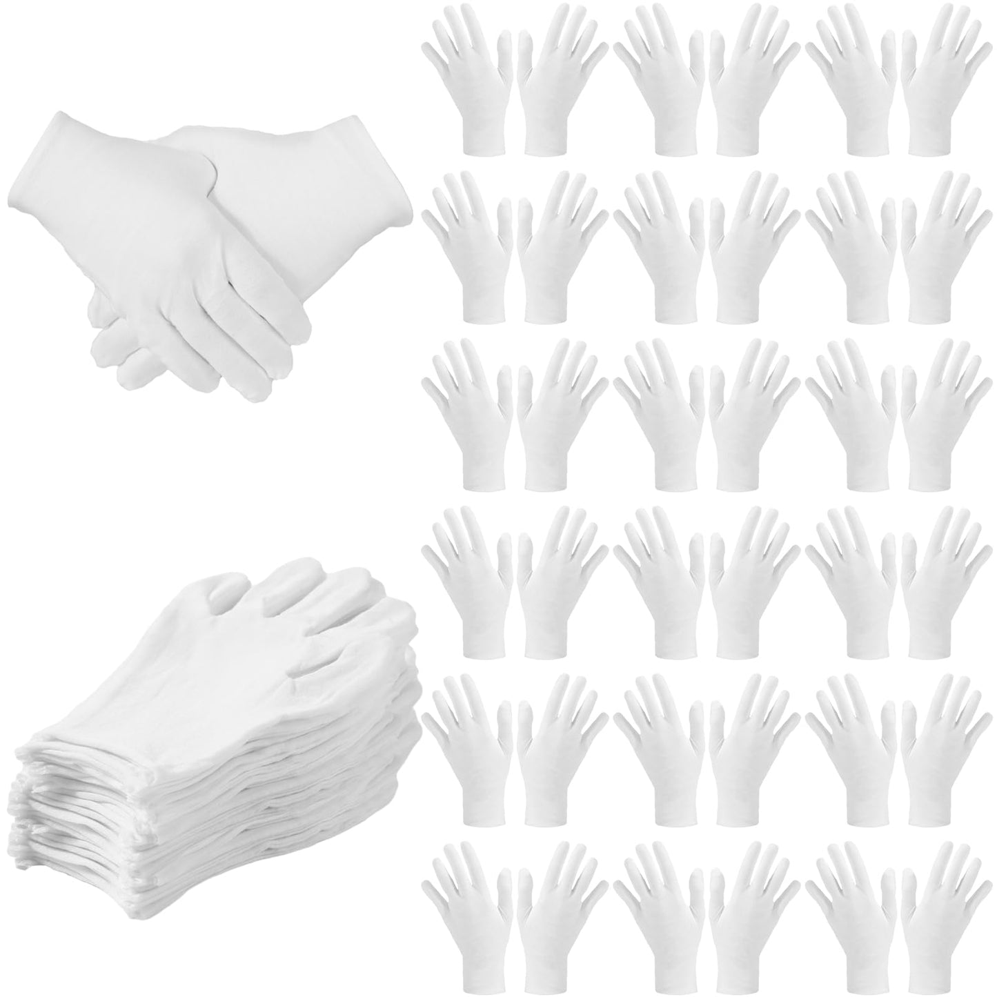 SATINIOR 120 Pcs Cotton Gloves Bulk Stretchy Work Inspection Gloves for Women Men Dry Hand Handling Art Coin Jewelry (L,White)