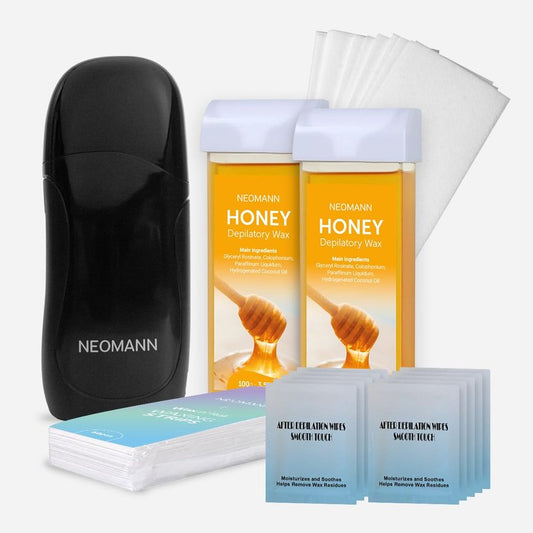Roll on Wax Kit for Hair Removal with 2x Honey Cartridges Black | 100 Wax Strips wax roller for Hair Removal-Pink with 10 PostWax Treatments