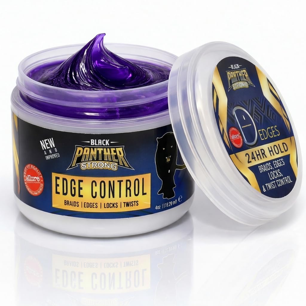 Black Panther Edge Control - Humidity Resistant Strong Hold for 4C Hair | With Castor Oil, Coconut Oil & Aloe, 4 oz