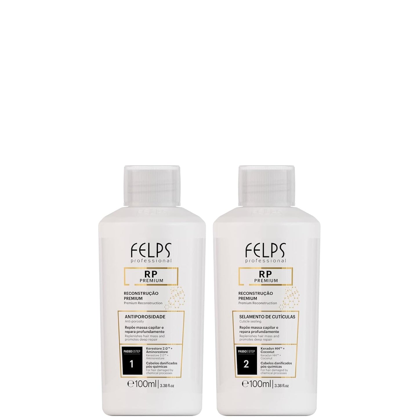 Felps Professional Hair Reconstruction Treatment - Anti-Porosity Deep Repair System for Damaged Hair | 2x100ml (3.38 fl. oz)