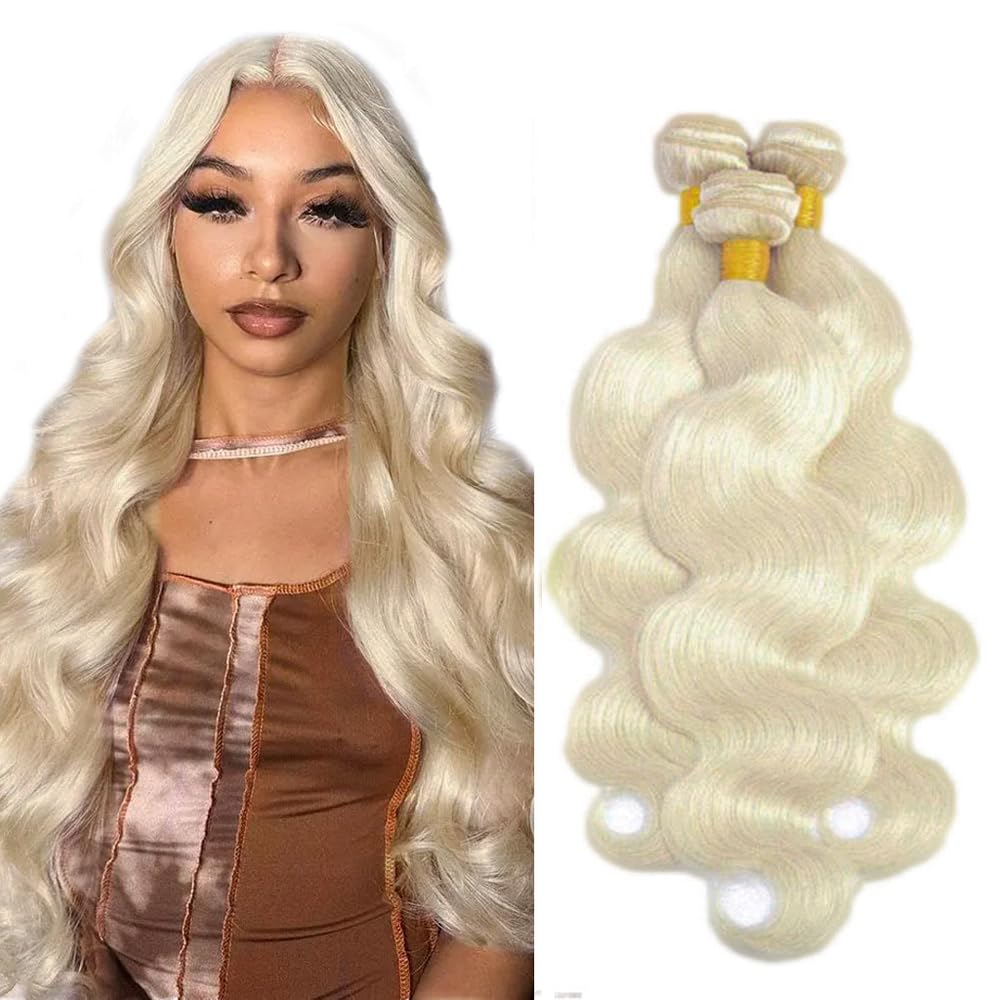 #88 Platinum Blonde Bundles Body Wave Bundles Human Hair 28 30 32 Inch Platinum Blonde Body Wave Bundle Unprocessed Brazilian Virgin Weave Hair 3 Bundle 50 Gram Per Bundle for Women