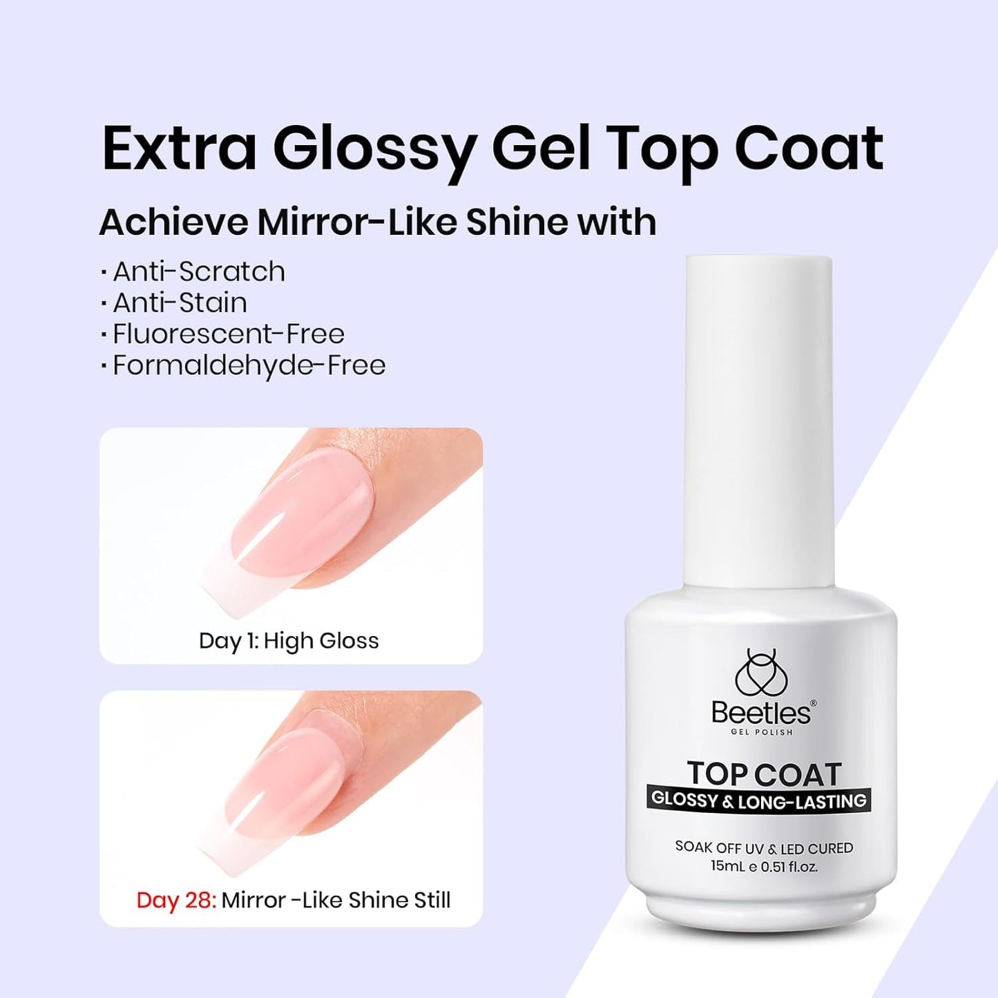 Beetles Gel Nail Glue Kit - 15ml Builder & Glossy Top Coat Gel | Long-Lasting Shine for DIY Nail Art