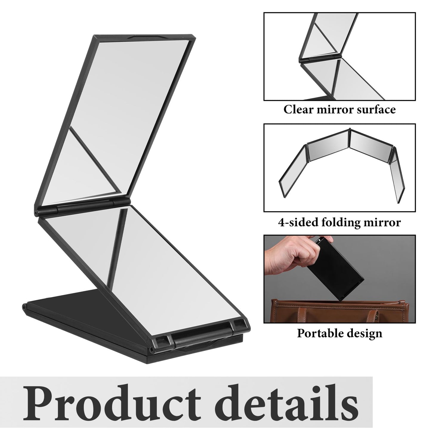 4 Way Mirror Foldable Makeup Mirror Portable 360 Degree Handheld Haircut Mirrors 4 Barber Desktop DIY Haircut Tool for Hair Cuting Styling Grooming Sided Self Haircuts for Home and Salon, 4.7 * 2.7 in