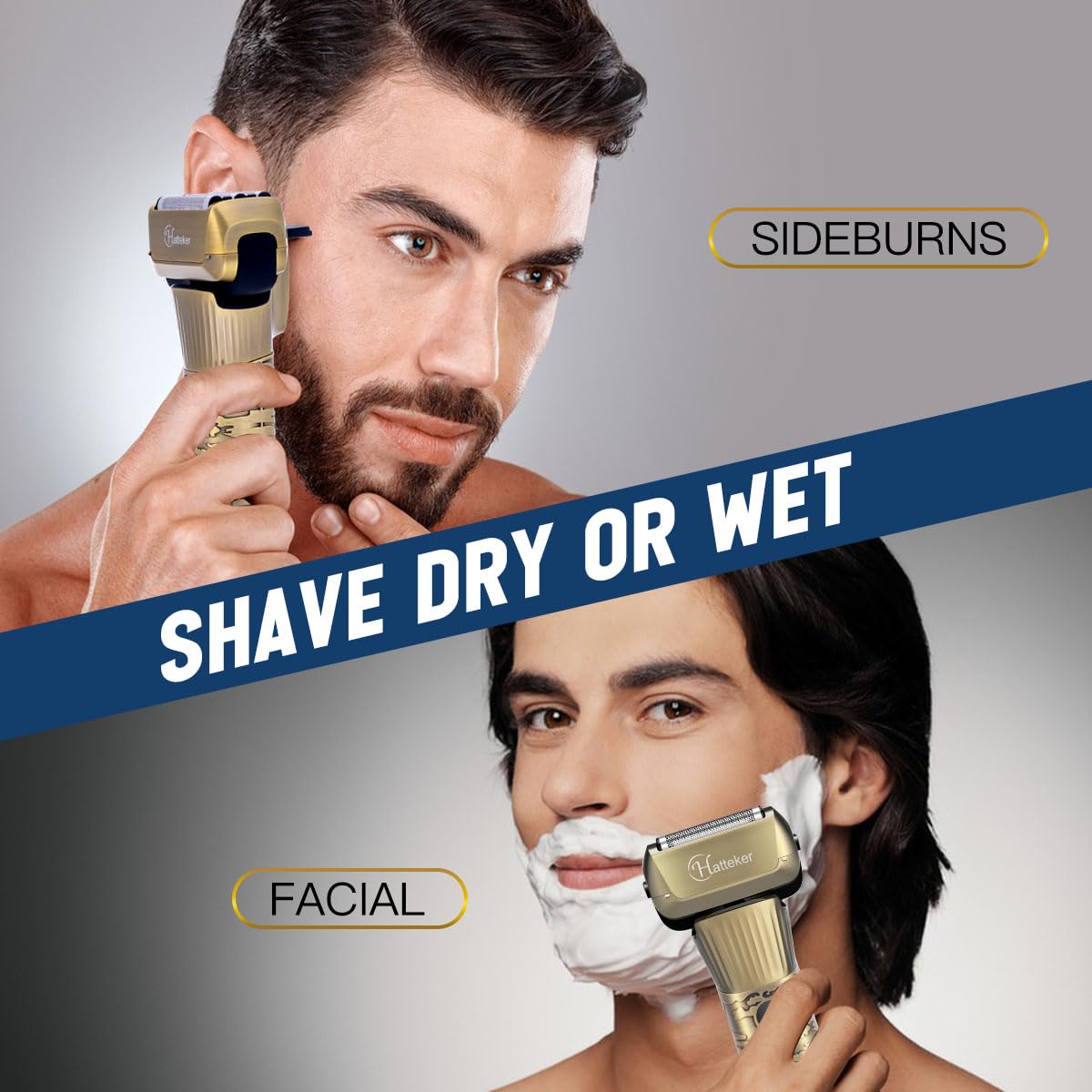 Hatteker Foil Shaver Electric Razor Men's Shaver T-Blade Trimmer Beard Trimmer Beard Clipper Hair Clipper LED Display Waterproof Wet/Dry Shaver Kit 2 in 1
