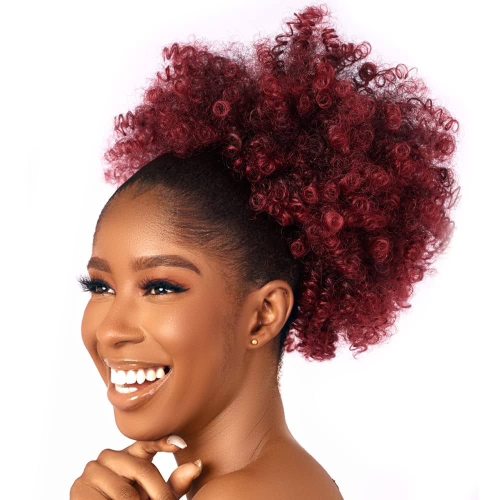 Kinky Curly Drawstring Ponytail Extension - Afro Puff Hairpiece for Black Women | Synthetic Short Bun (2#)