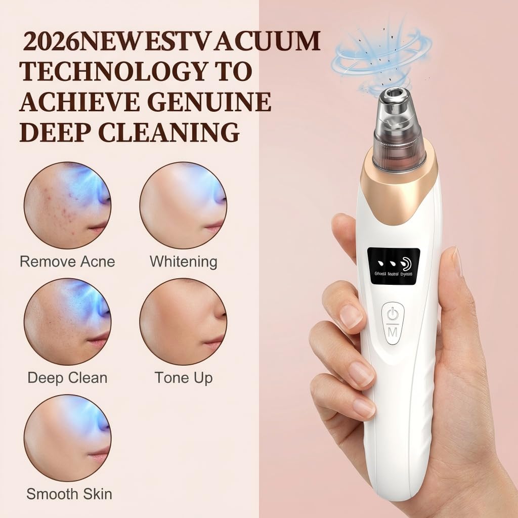 Blackhead Remover for Face, 9-in-1 Pore Vacuum Kit with 5 Probes & 4 Pimple Extractor Tools, Facial Pore Cleaner Vacuum for Nose, Professional Blackhead Suction Tool for Men & Women (Gold)